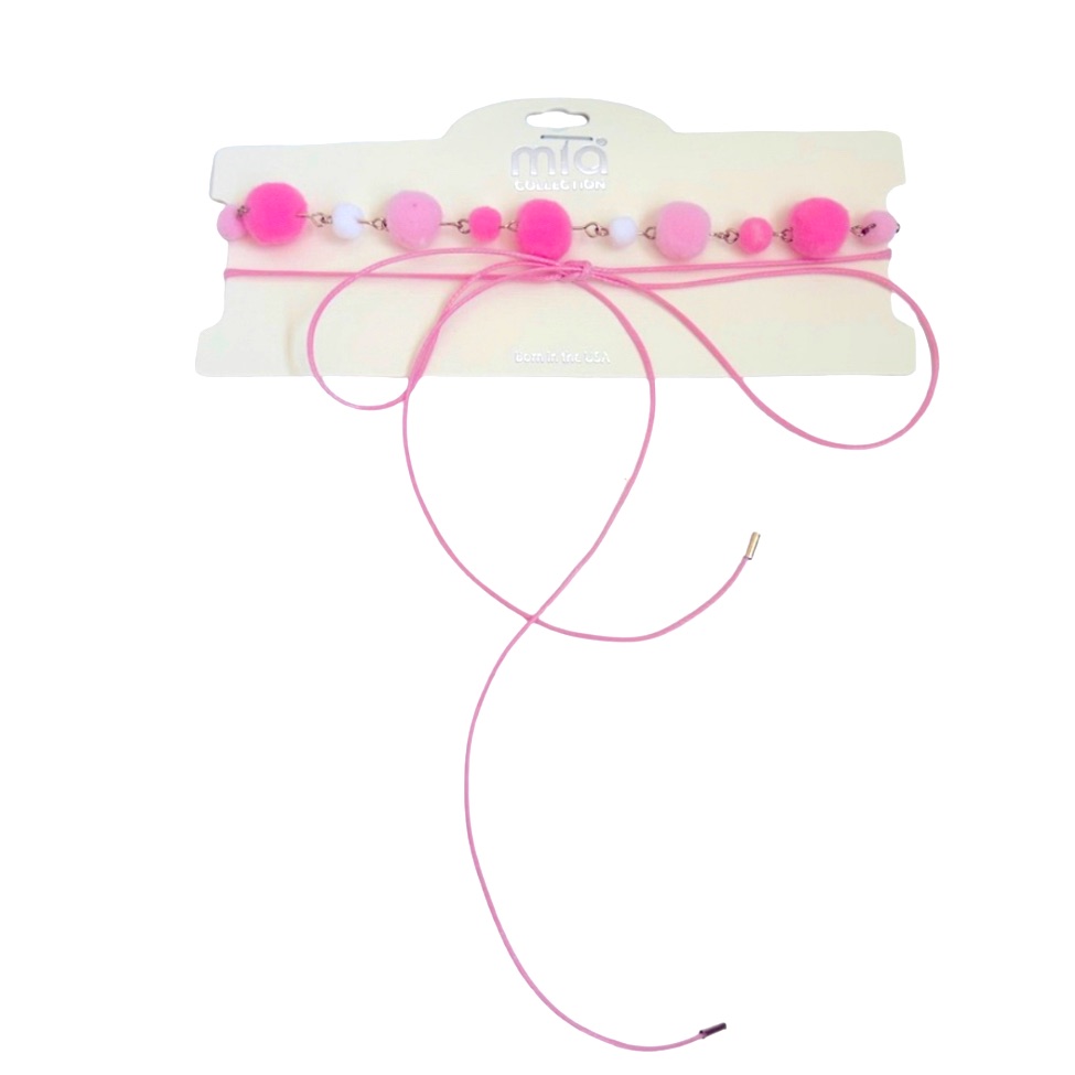 Mia Collection Pink Pom-Pom & Pink Wrap Tie Choker Set